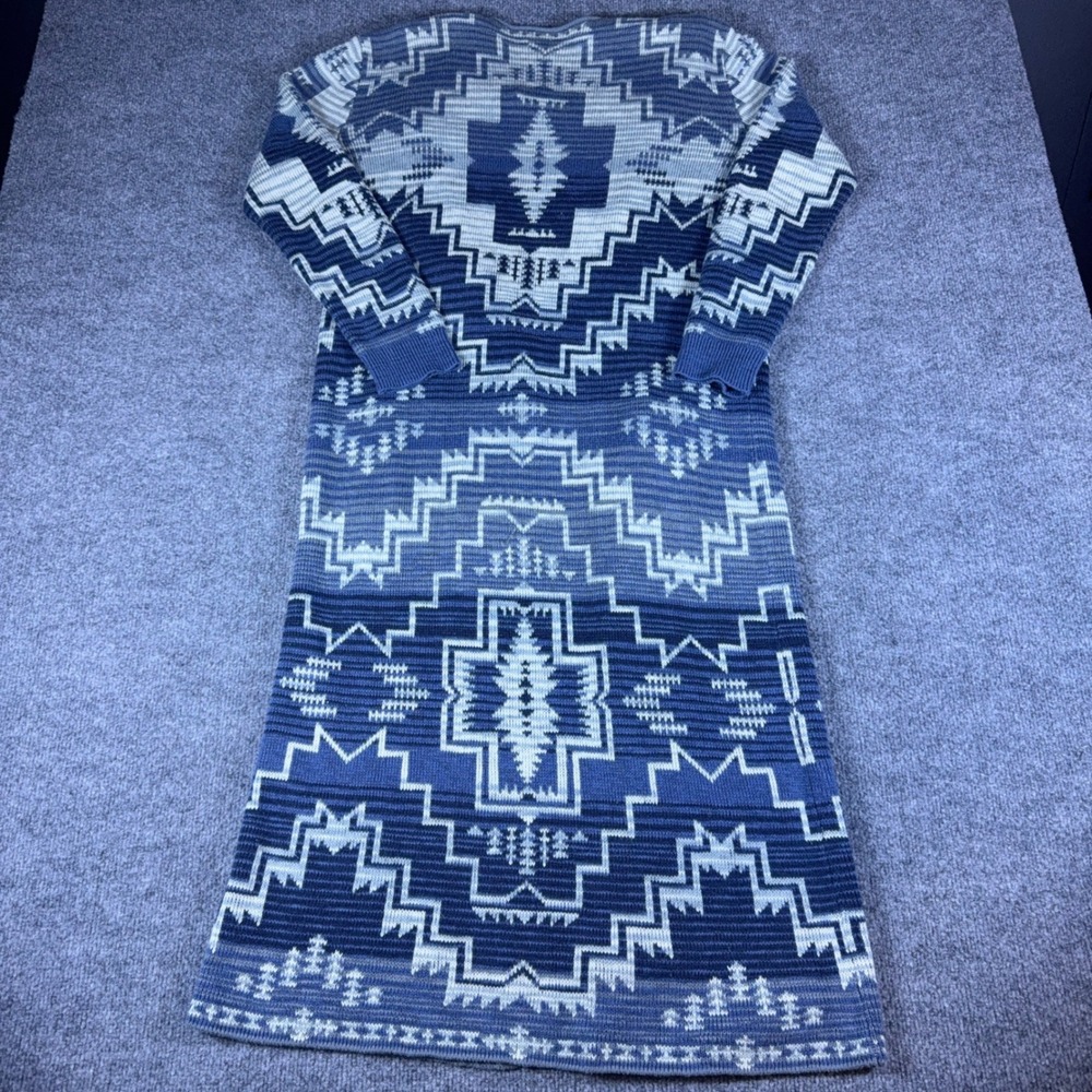 Pendleton Blue White Southwestern Geometric Longline Duster Cardigan Sweater S - Picture 2 of 16